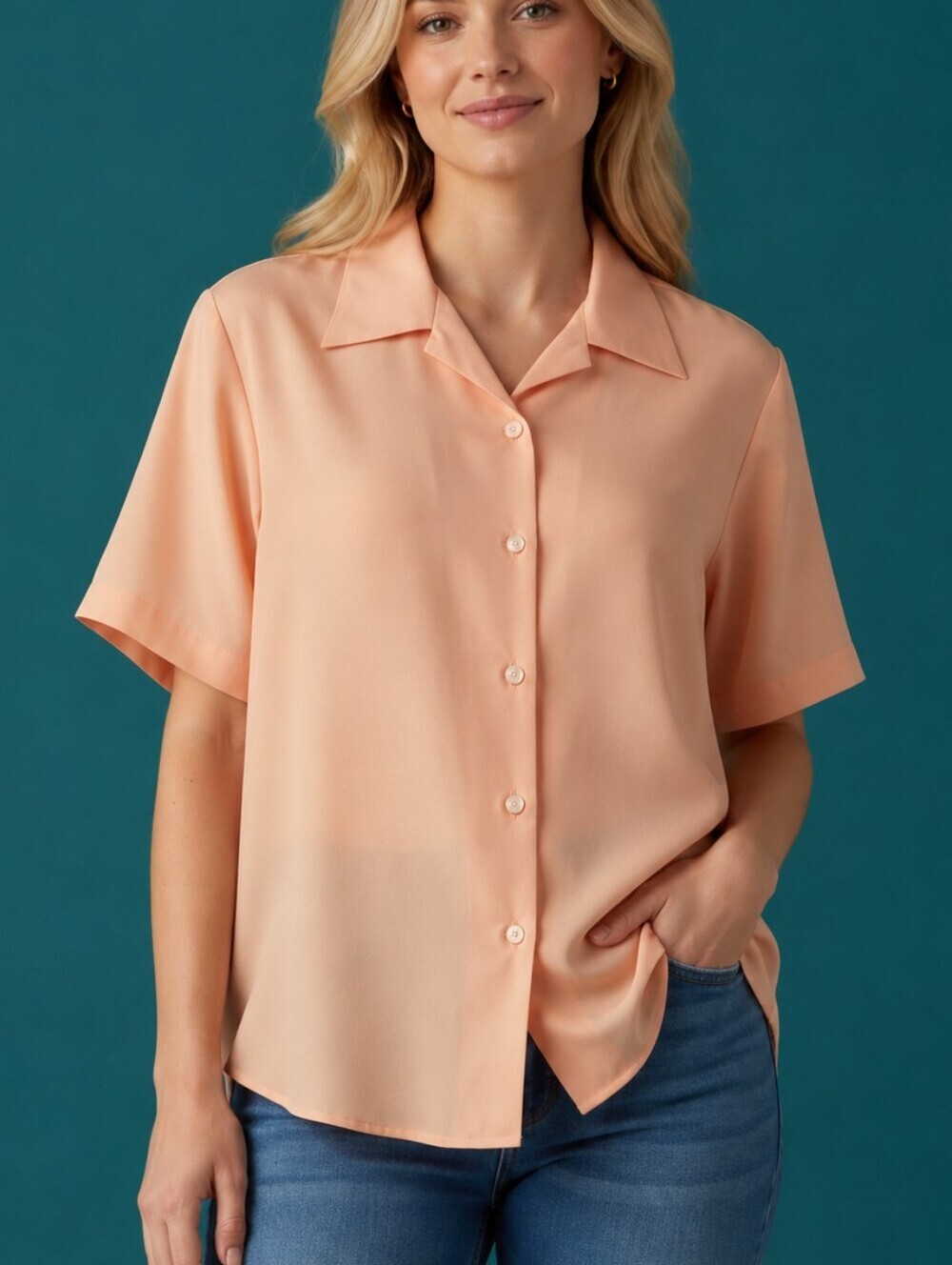 BENTLEY 1980s Peach Short Sleeve Button Down Classic Shirt Size Large
